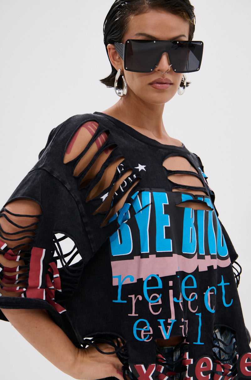 BYE GIRL OVERSIZED DISTRESSED TEE