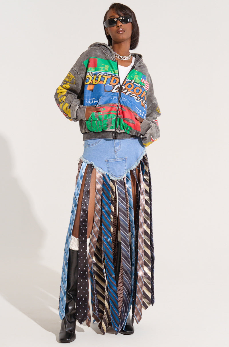 OFF TO THE RACES GRAPHIC ZIP UP HOODIE