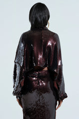 BELIEVE IN LOVE SEQUIN TOP IN BROWN