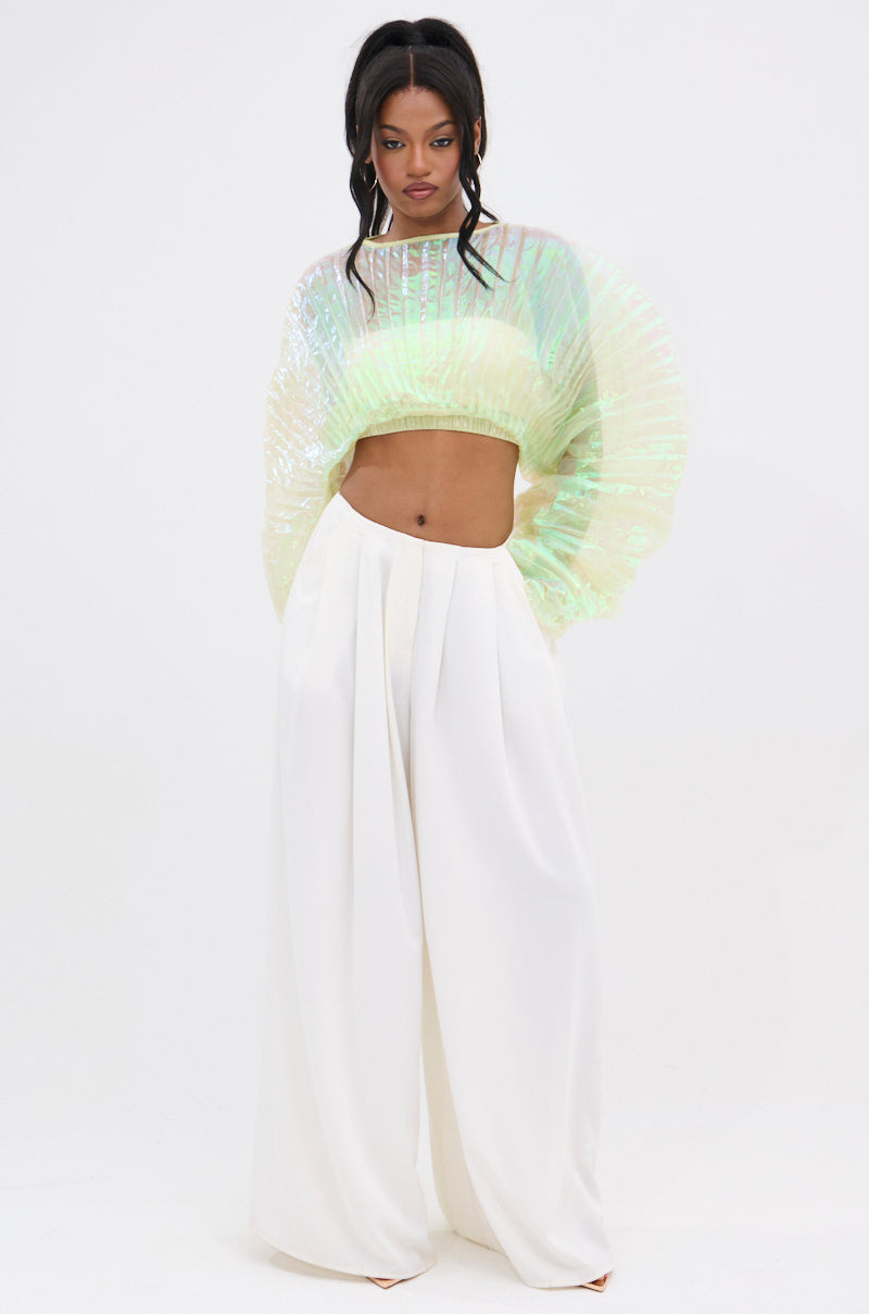 CHAR PLEATED IRIDESCENT CROP TOP