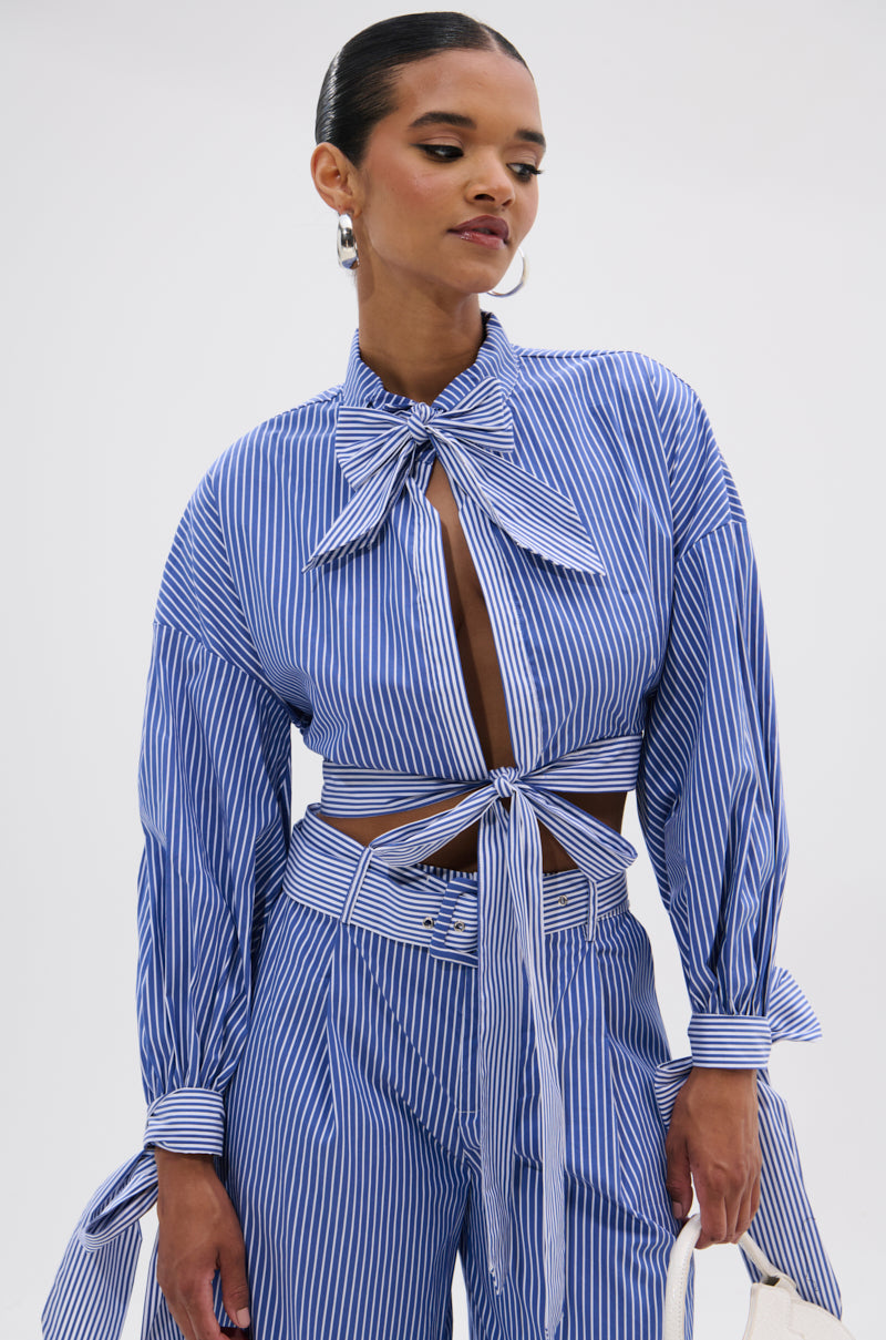UNDER THE SUN STRIPE TIE FRONT BLOUSE