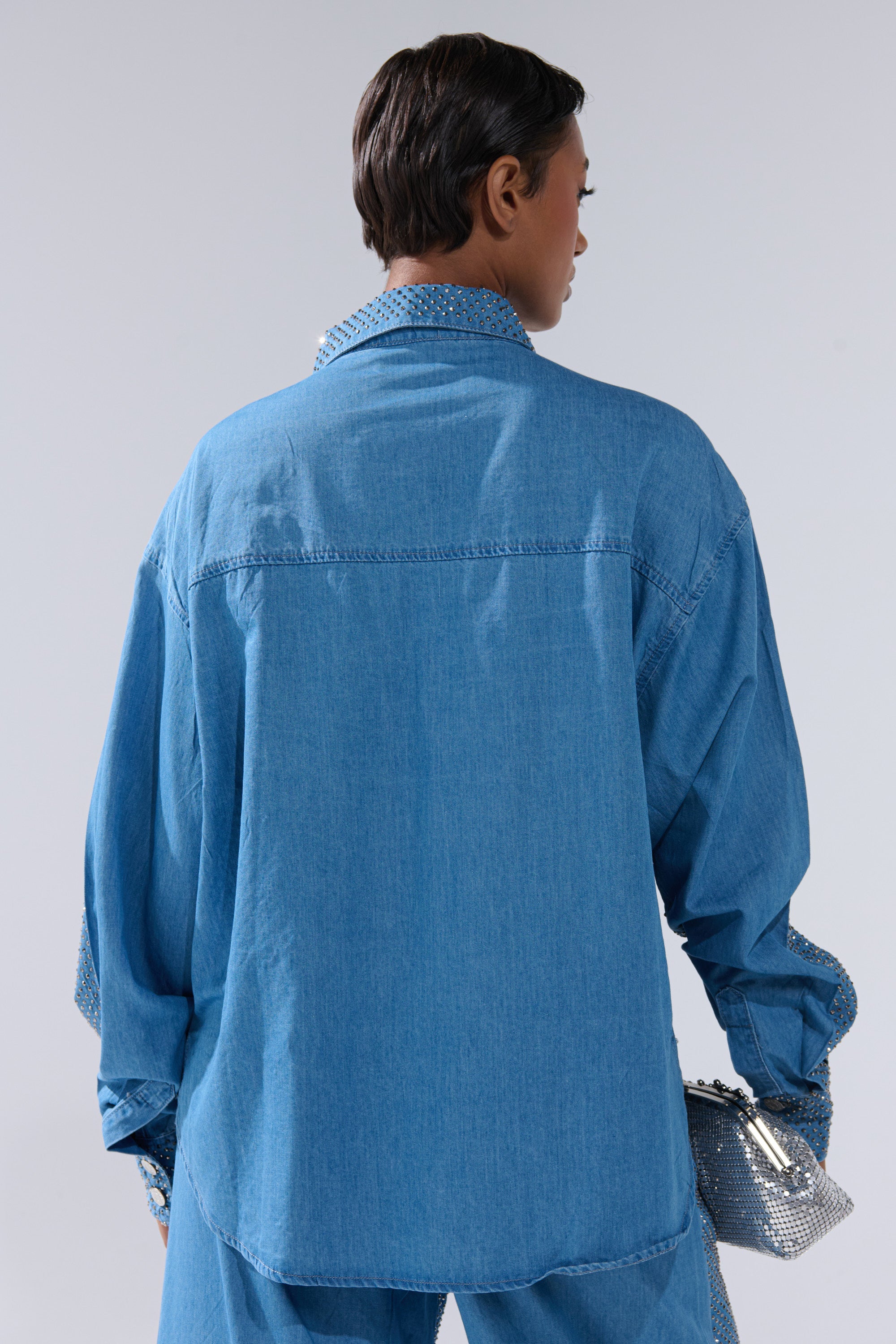 BLING BLING DENIM BUTTON DOWN TOP