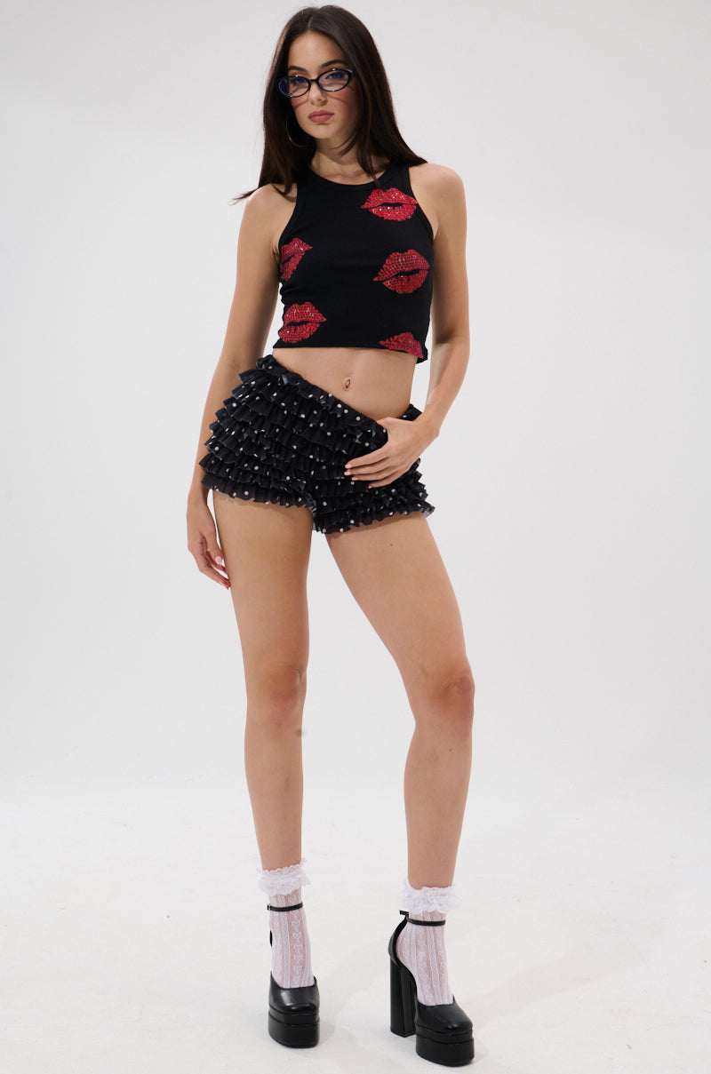 KISSY FACE TANK TOP IN BLACK