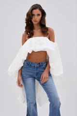 MELANI OFF THE SHOULDER HIGH LOW BLOUSE