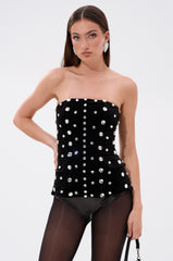 CLASSY GIRL VELVET CORSET WITH RHINESTONE