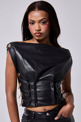 BEGGING ME TO LEAVE FAUX LEATHER BLOUSE WITH GROMMETS