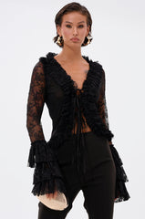 AN ELEGANT AFFAIR RUFFLE LACE BLOUSE IN BLACK