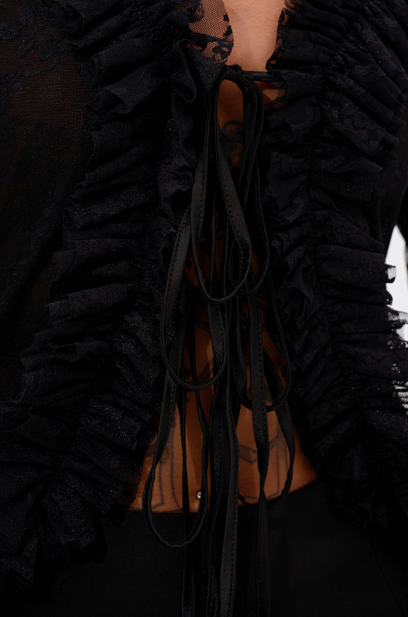 AN ELEGANT AFFAIR RUFFLE LACE BLOUSE IN BLACK