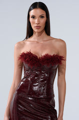 IM YOUR WEAKNESS FAUX LEATHER CORSET WITH FUR