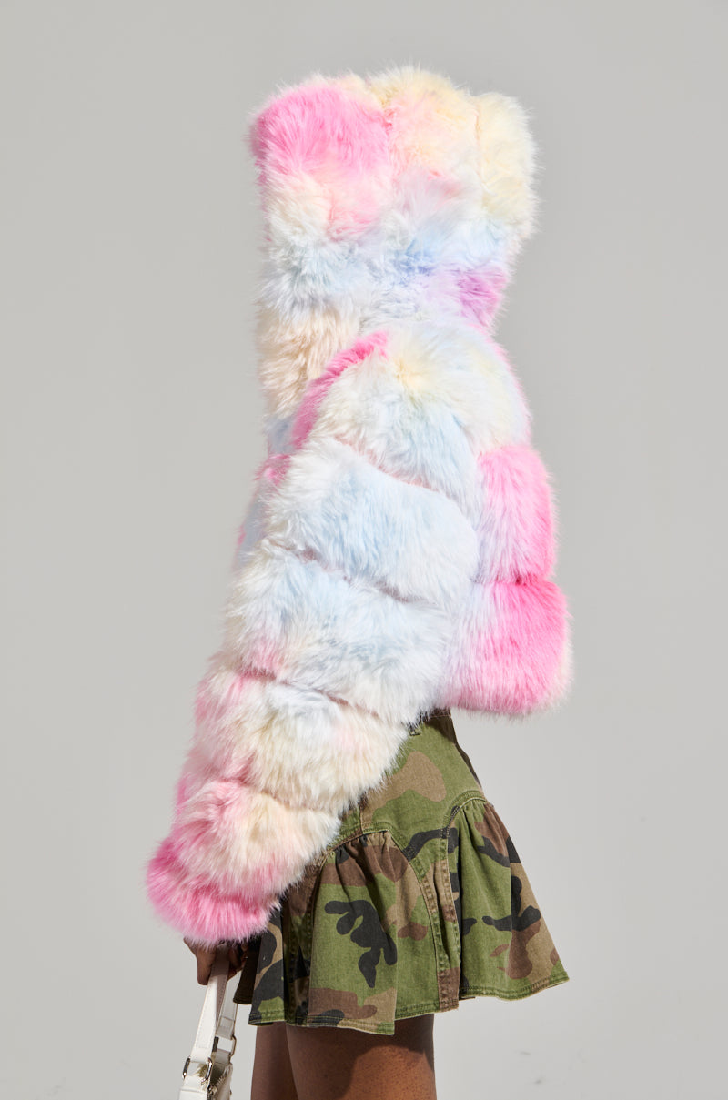 COTTON CANDY SKIES MULTI FAUX FUR BOMBER