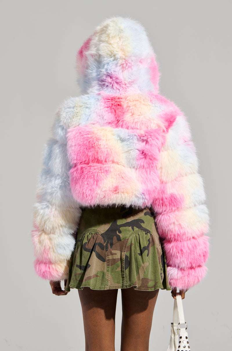 COTTON CANDY SKIES MULTI FAUX FUR BOMBER