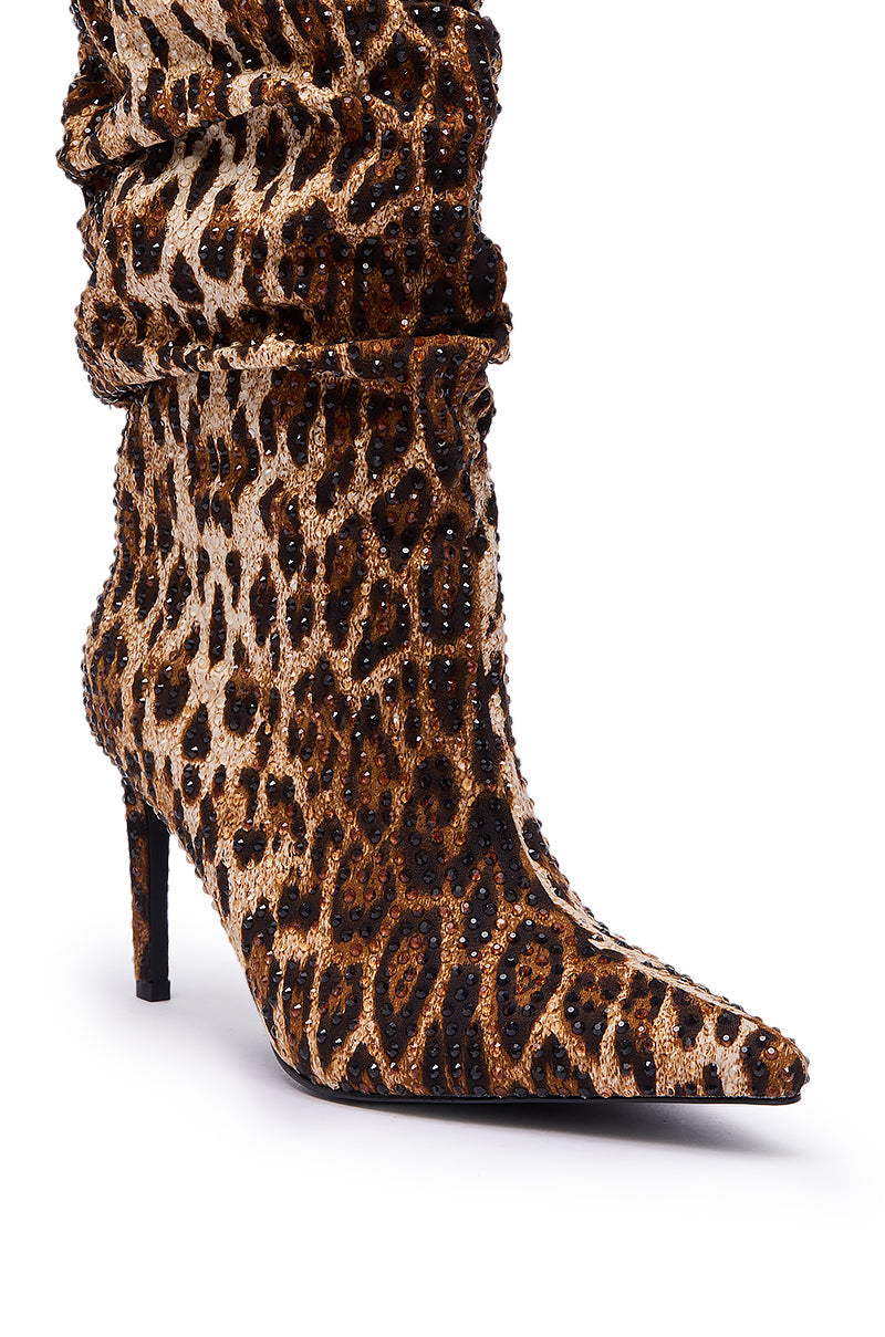 AZALEA WANG GRANT RHINESTONE LEOPARD SLOUCH BOOT