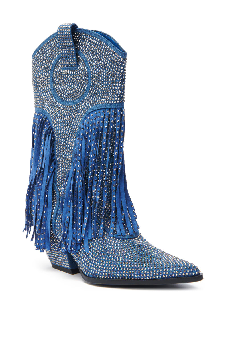 AZALEA WANG GREIA DENIM RHINESTONE COWBOY BOOTIE