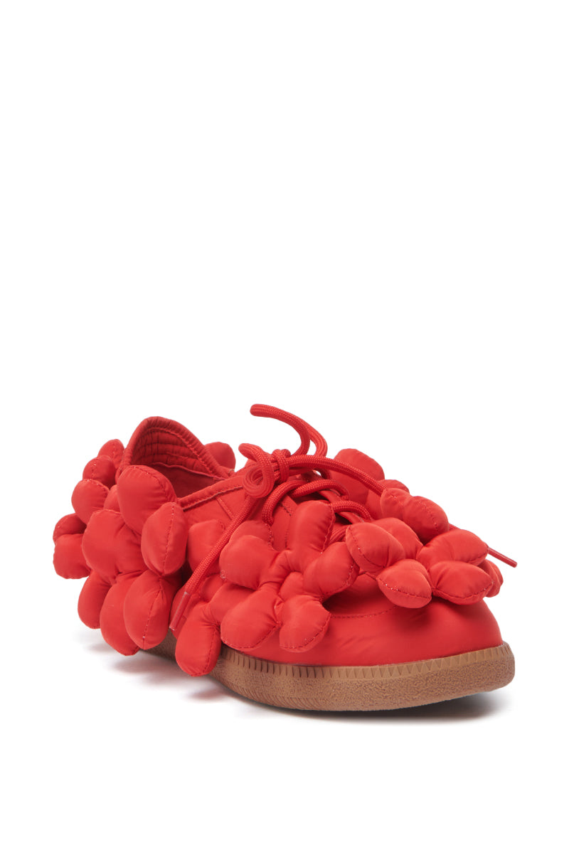 AZALEA WANG GREYI RED PUFF FLORAL FLAT SNEAKER