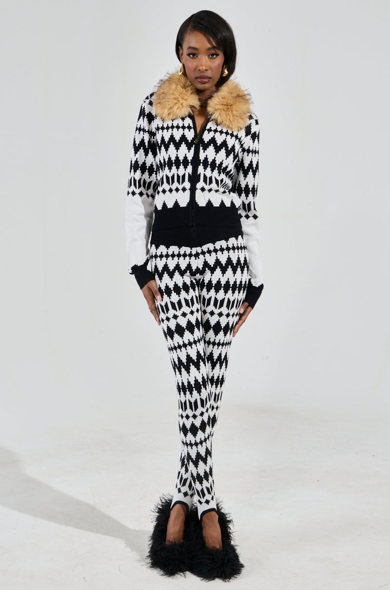 APRES SKI BADDIE FUR TRIM ZIP UP SWEATER