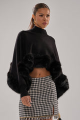 QUIET LUX FUR TRIM SWEATER IN BLACK