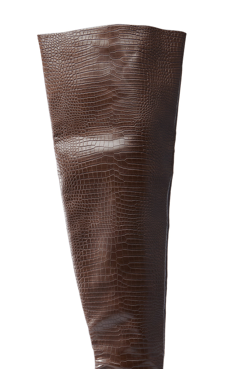 AZALEA WANG HALINA BROWN CROC STILETTO BOOT