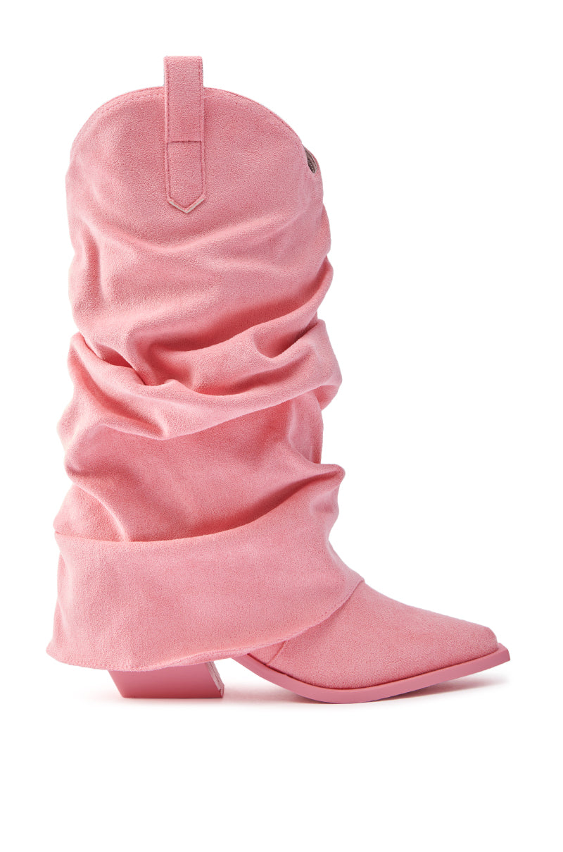 AZALEA WANG HAWKSTON BABY PINK FAUX SUEDE WESTERN BOOT