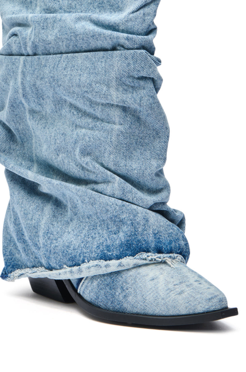 AZALEA WANG HAWSTON DENIM WESTERN FOLD-OVER BOOT