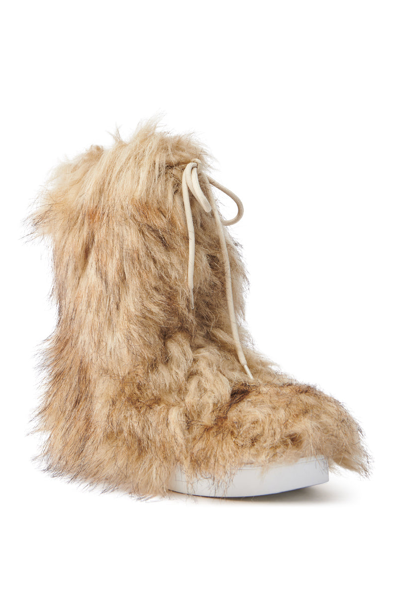 AZALEA WANG HAYES BROWN FUR LACE UP FLAT BOOTIE