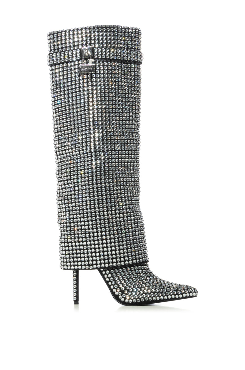 AZALEA WANG HEMLOCK SILVER RHINESTONE STILETTO BOOT