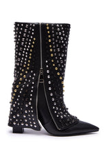 AZALEA WANG HENZI BLACK HARDWARE EMBELLISHED CHUNKY FOLD OVER BOOTIE