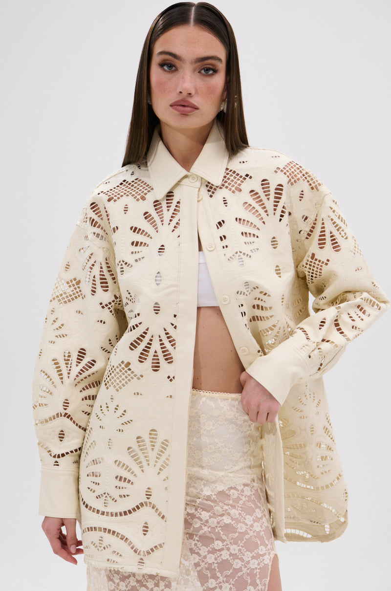 YOU FEELIN ME NOW CUTOUT PU BUTTON UP SHIRT