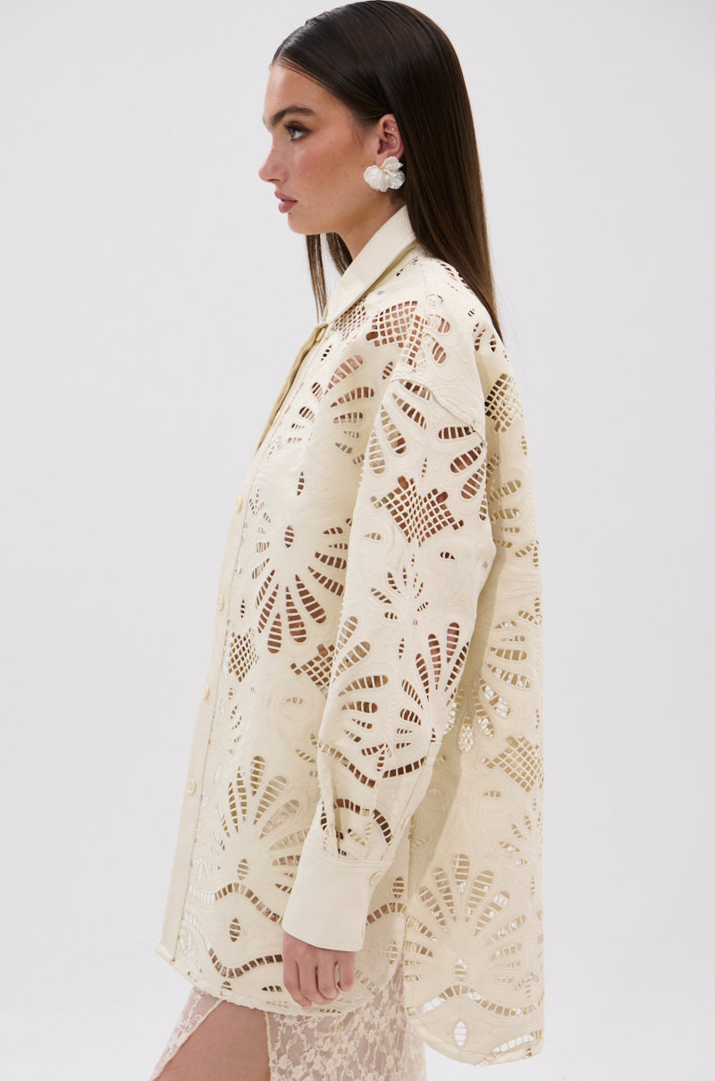 YOU FEELIN ME NOW CUTOUT PU BUTTON UP SHIRT