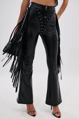 SHOW TIME FAUX LEATHER FLARE PANT WITH LACE UP