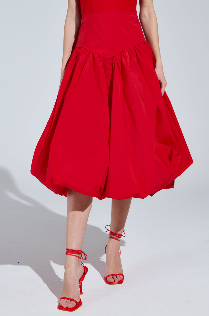 I FOUND YOU DROP WAIST MIDI SKIRT IN RED