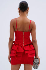 FELT CUTE RUFFLE BANDAGE MINI DRESS