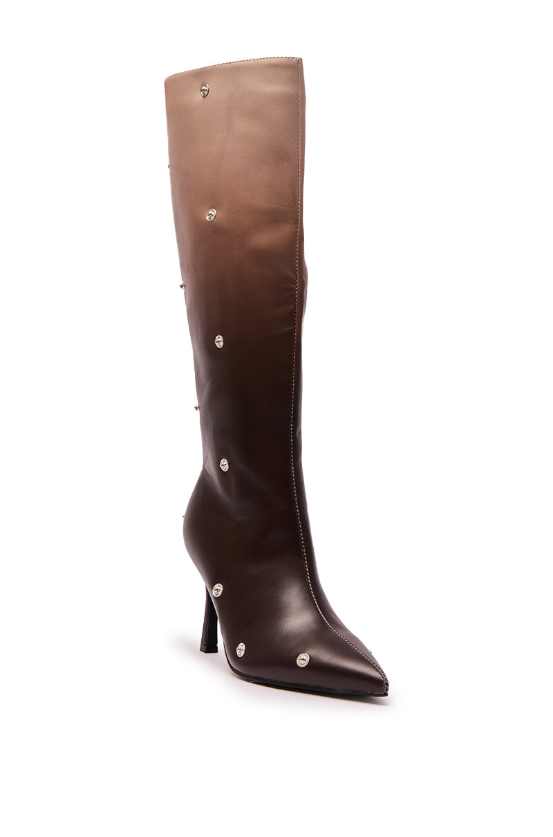 AZALEA WANG IMOGINE BROWN MULTI FOLDED DETAIL STILETTO BOOT
