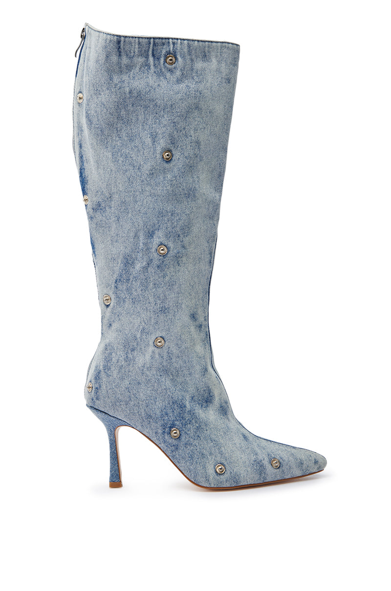 AZALEA WANG IMOGINE DENIM SNAP BOOT