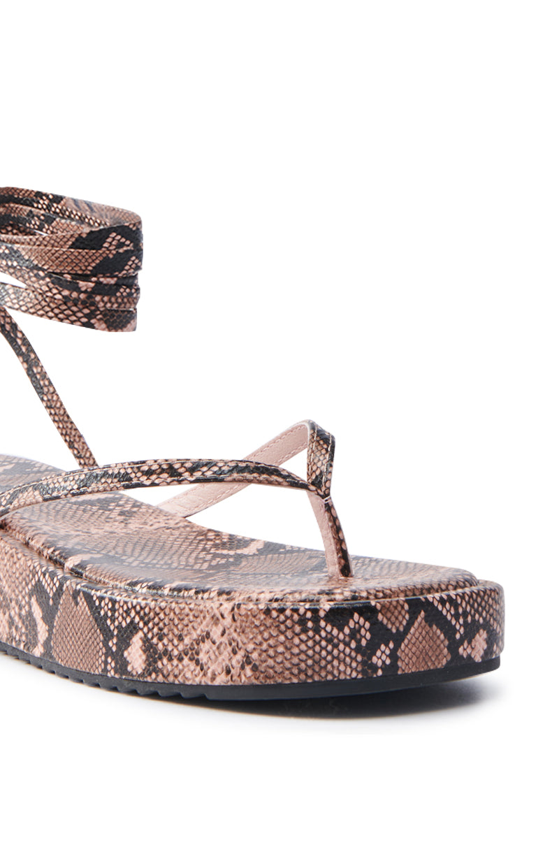 AKIRA IRVINE BROWN SNAKE LACE UP FLAT SANDAL