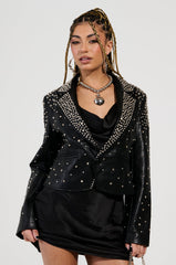 VIVA VEGAS STUDDED FAUX LEATHER BLAZER