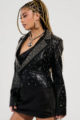 VIVA VEGAS STUDDED FAUX LEATHER BLAZER