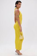 STRUCK GOLD METALLIC MIDI DRESS IN YELLOW