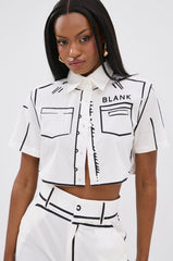 BLANK SPACE CROPPED SHORT SLEEVE BUTTON DOWN