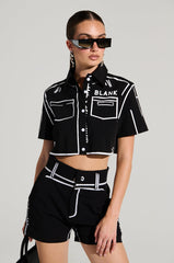 BLANK SPACE BUTTON DOWN CROP SHIRT