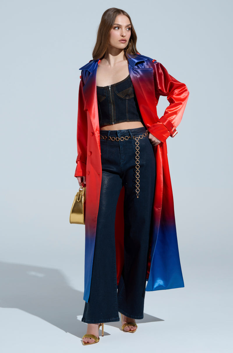 NICKI OMBRE SATIN TRENCH