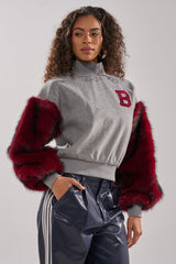 NEW EAST SIDE FAUX FUR SLEEVE SWEATSHIRT