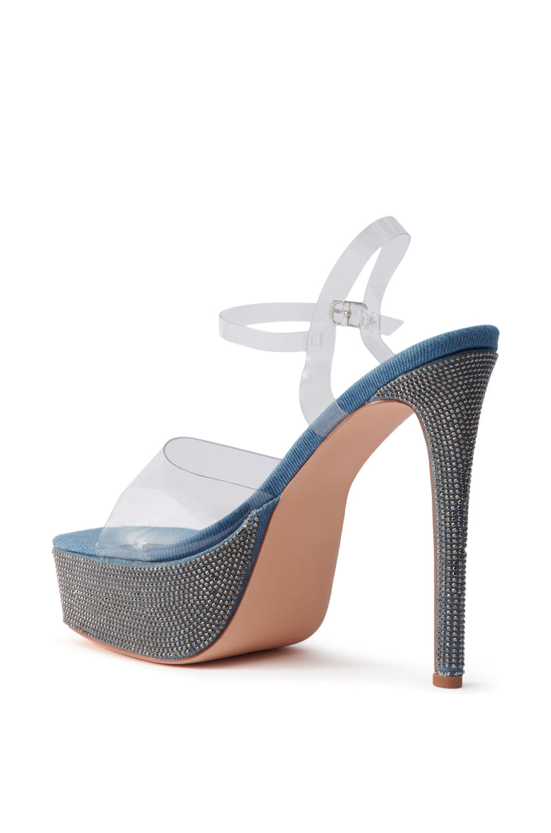 AZALEA WANG ISAURA DENIM PLATFORM RHINESTONE SANDAL
