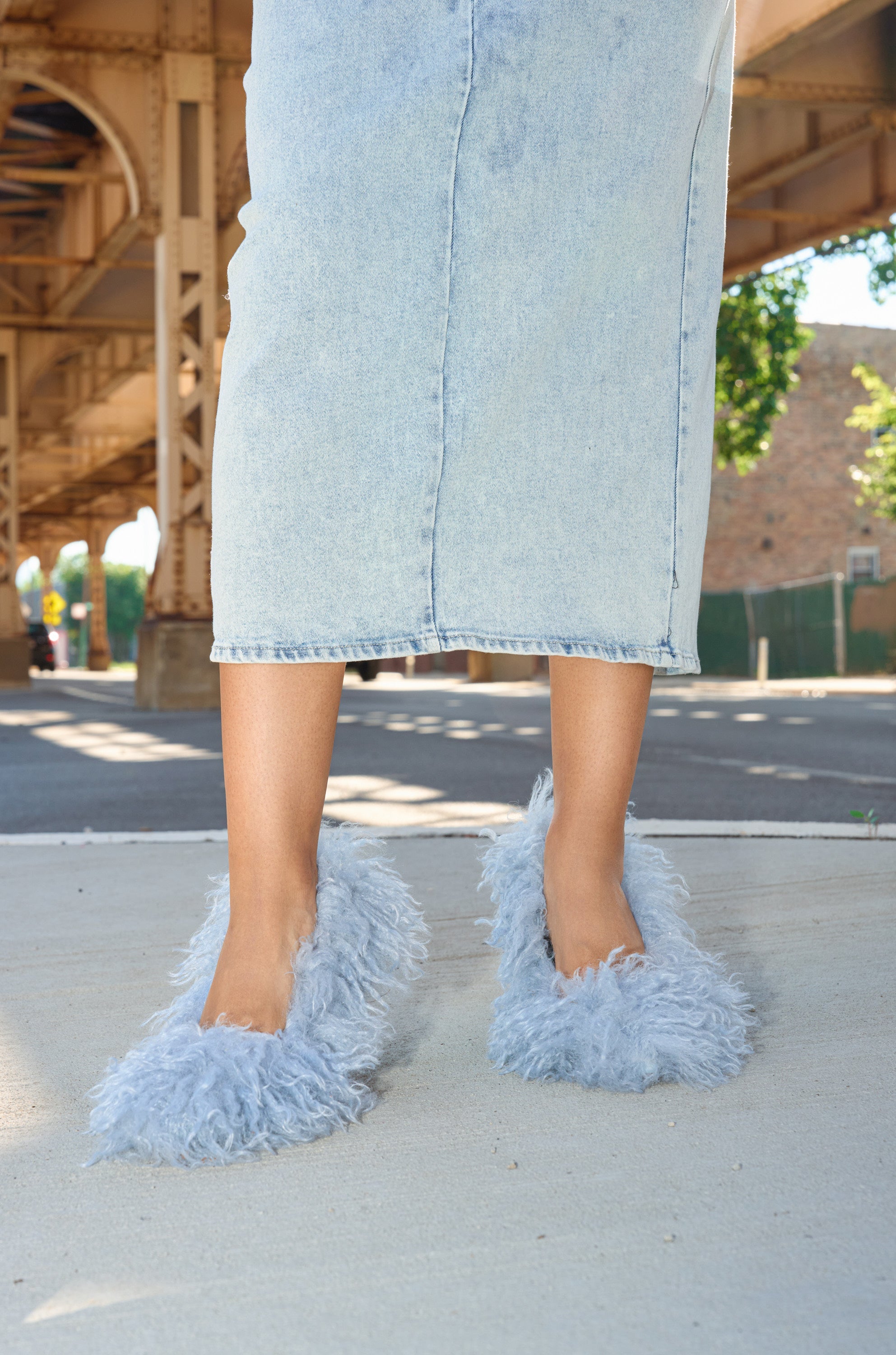 AZALEA WANG JAMEEKA BABY BLUE CURLY FUR PUMP STILETTO HEEL