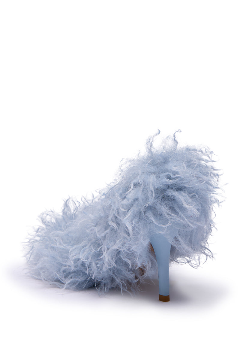 AZALEA WANG JAMEEKA BABY BLUE CURLY FUR PUMP STILETTO HEEL