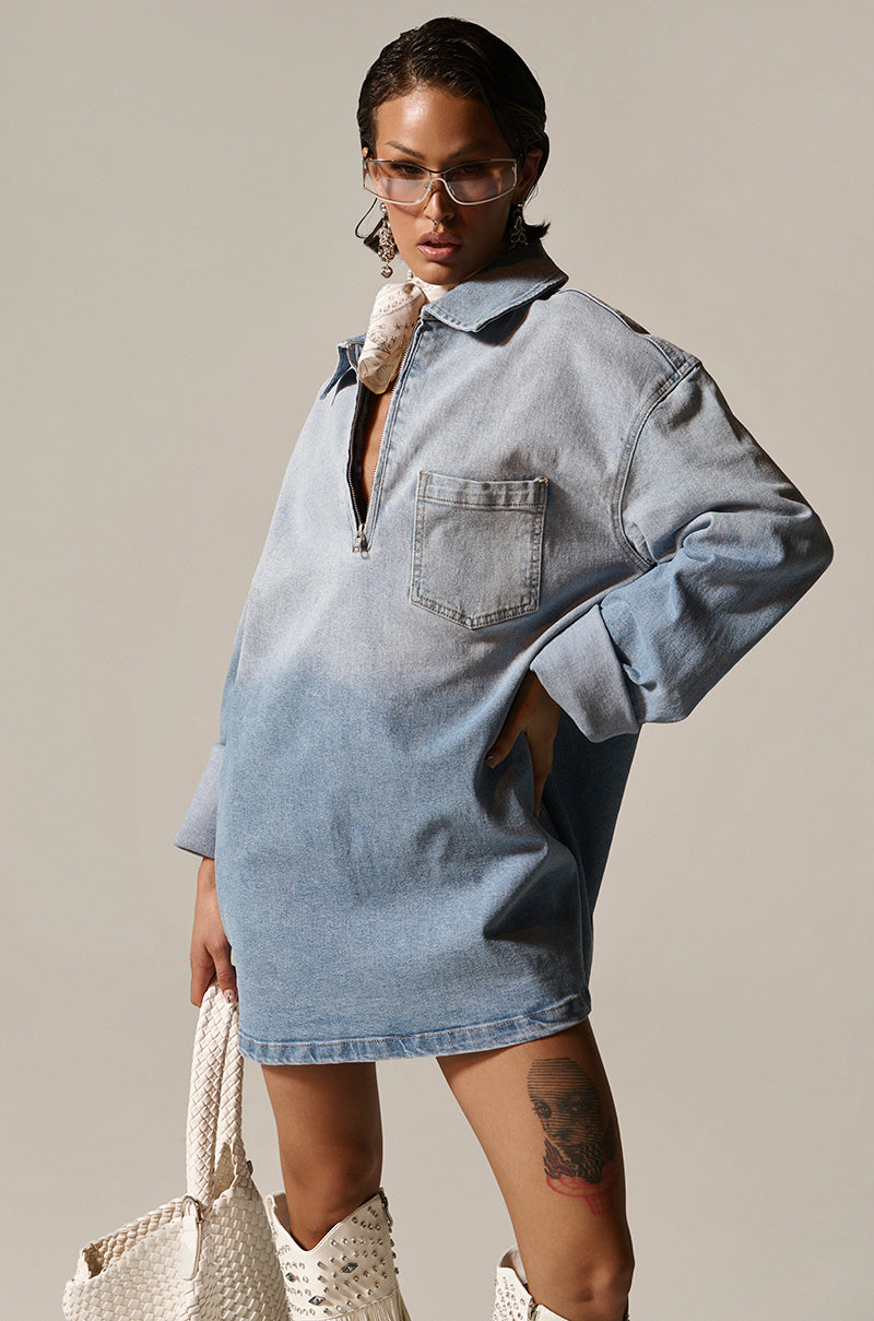 COOL GIRL OVERSIZED OMBRE DENIM SHIRT DRESS
