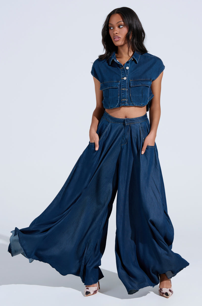 CARRIE ULTRA WIDE LEG DENIM TROUSER
