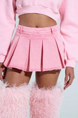 THOUGHT I KNEW YOU PINK DENIM PLEATED MINI SKIRT