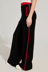 VARSITY LEAGUE STRIPED WOVEN ELASTIC TROUSER IN BLACK RED