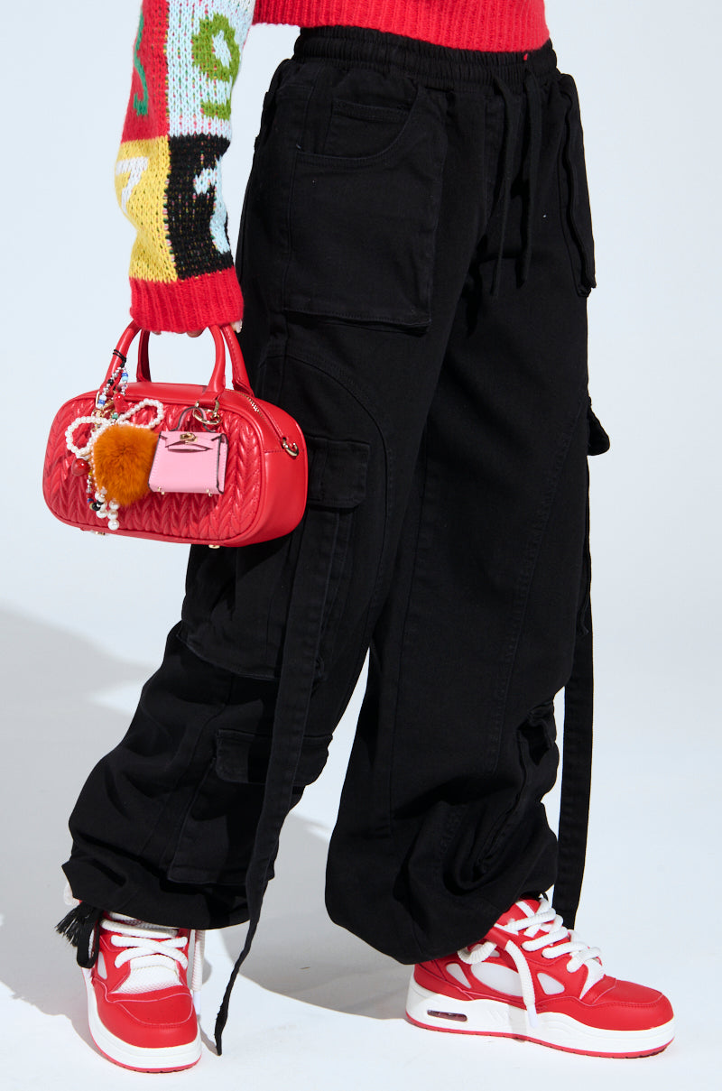 THINK ABOUT IT BLACK DENIM CARGO JOGGER