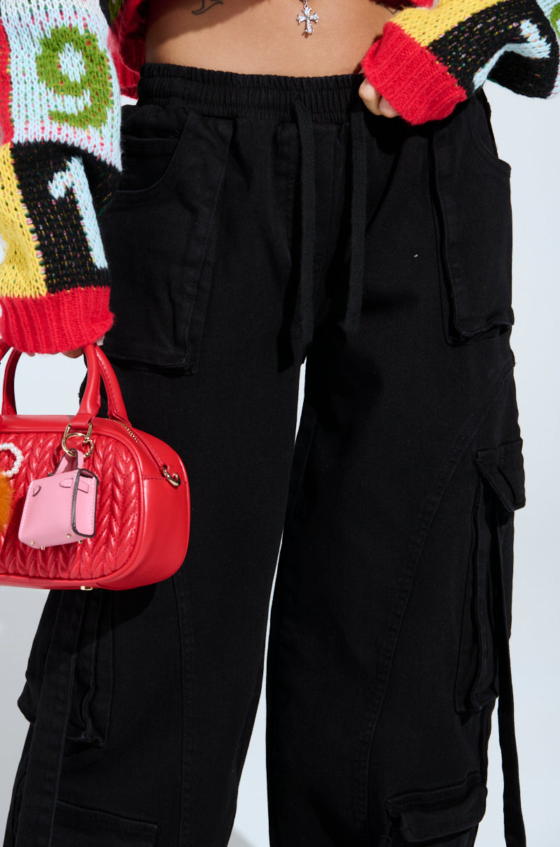 THINK ABOUT IT BLACK DENIM CARGO JOGGER